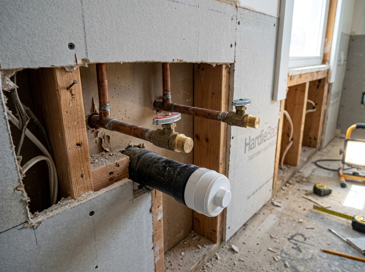Bathroom sink rough-in diagram showing drain height and hot and cold water supply line placement