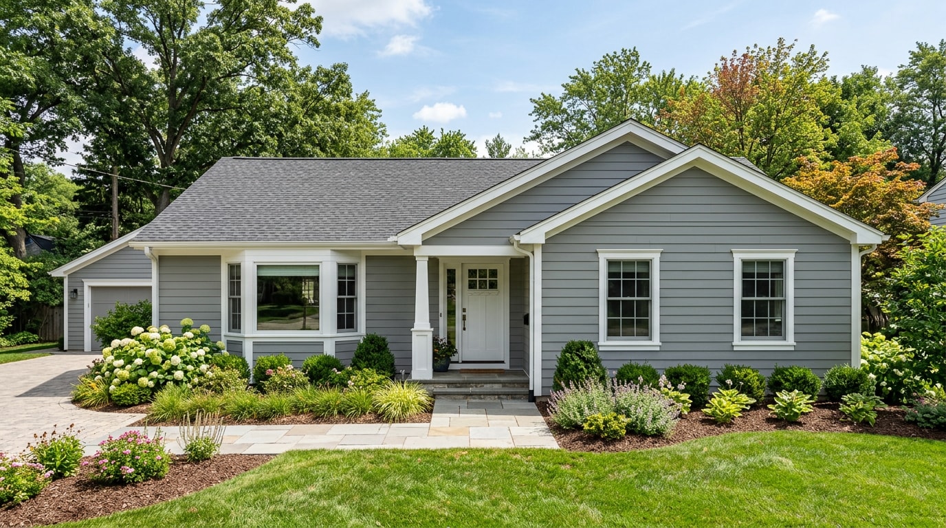 Finished home addition exterior matched to an existing house