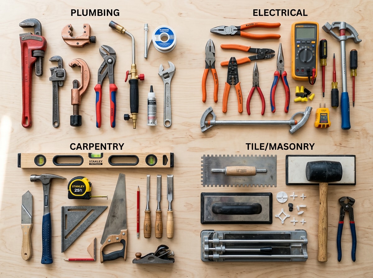 Chart matching home renovation project types to the contractors and trades each one requires