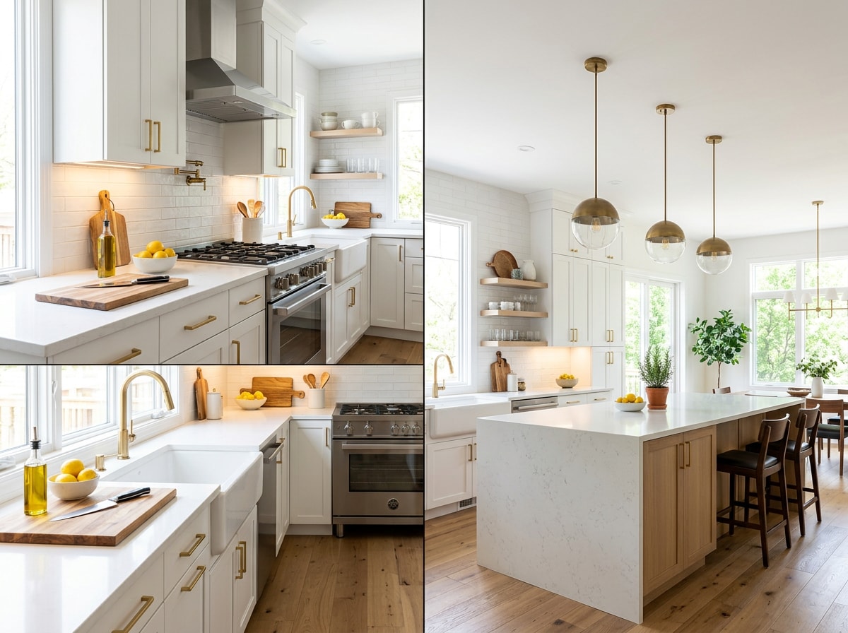 Before and after photo collage showing a completed kitchen renovation project