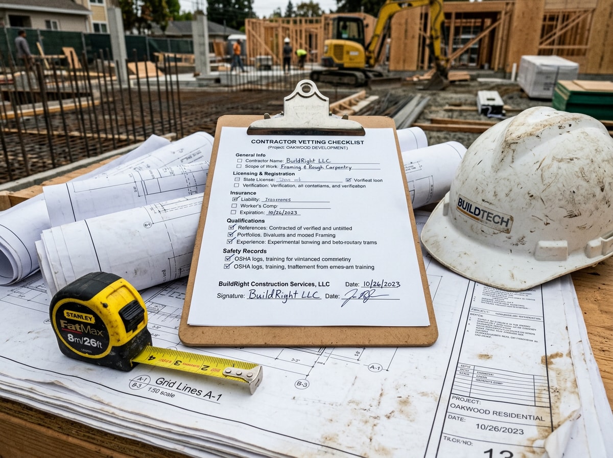 Checklist graphic outlining what to check before hiring a local design-build contractor