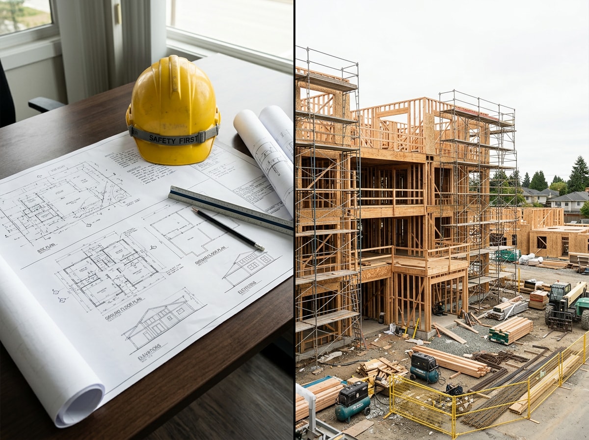 Side-by-side comparison graphic of design-bid-build versus design-build construction delivery methods
