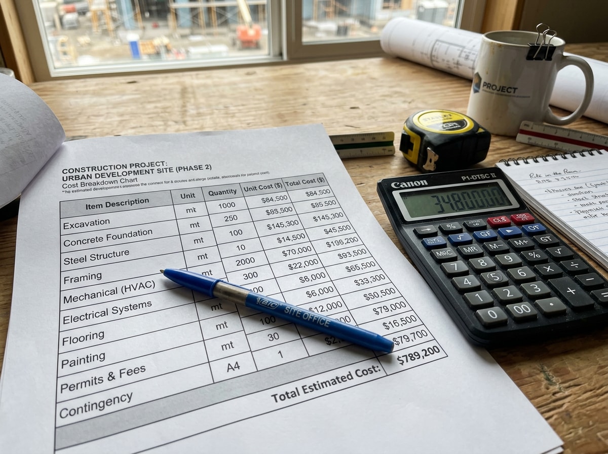 Cost comparison chart showing project manager fee structures including percentage, flat fee, and hourly rate models