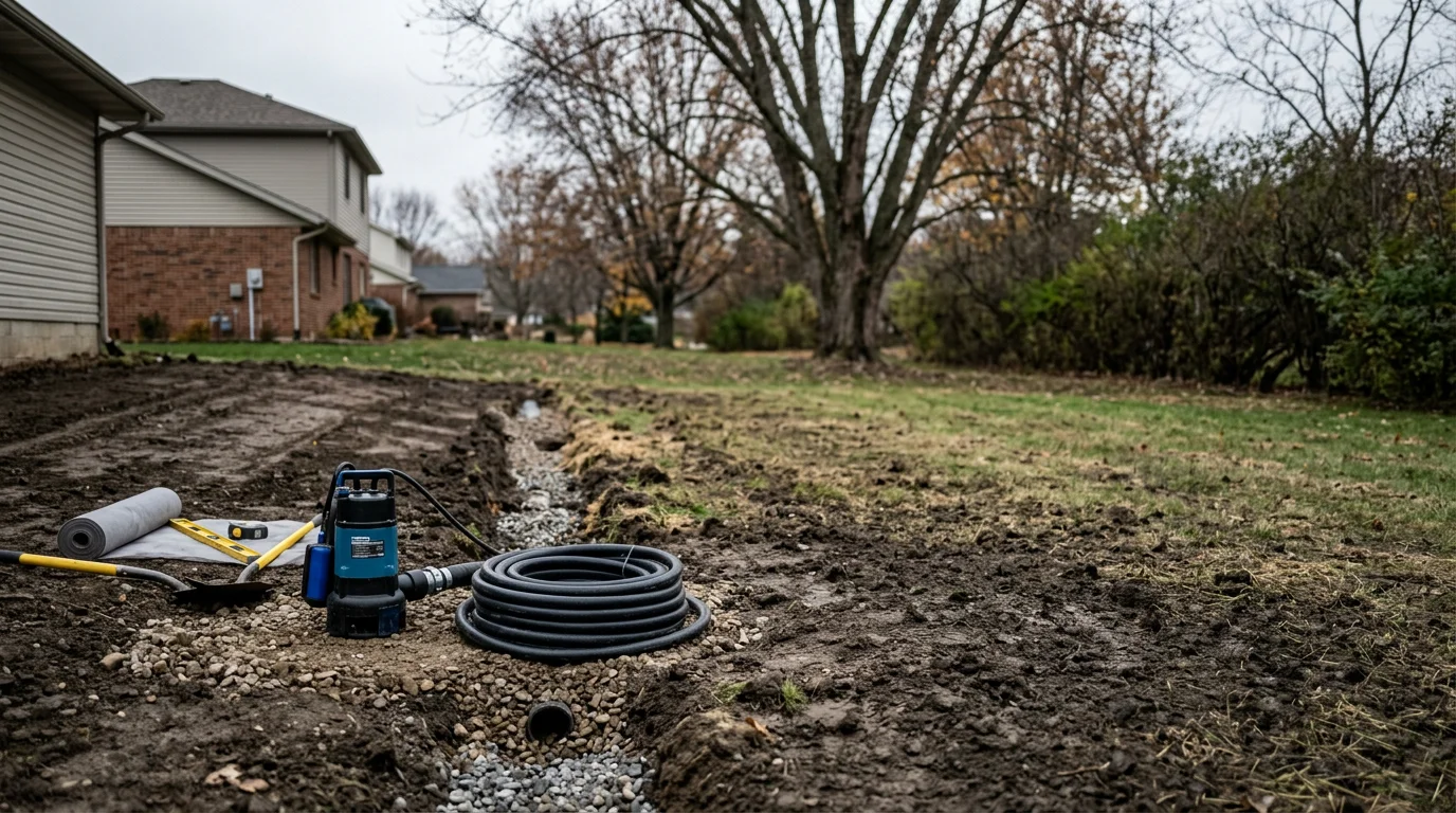 Professional excavation equipment restoring a water-damaged residential property in Wooster
