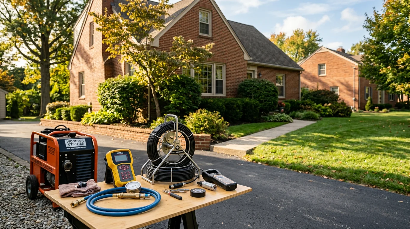 Technician performing water quality testing on residential water line in Wooster, Ohio