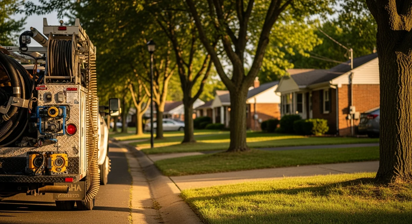 Wooster residential street with tree-lined homes and well-maintained properties in afternoon sunlight.